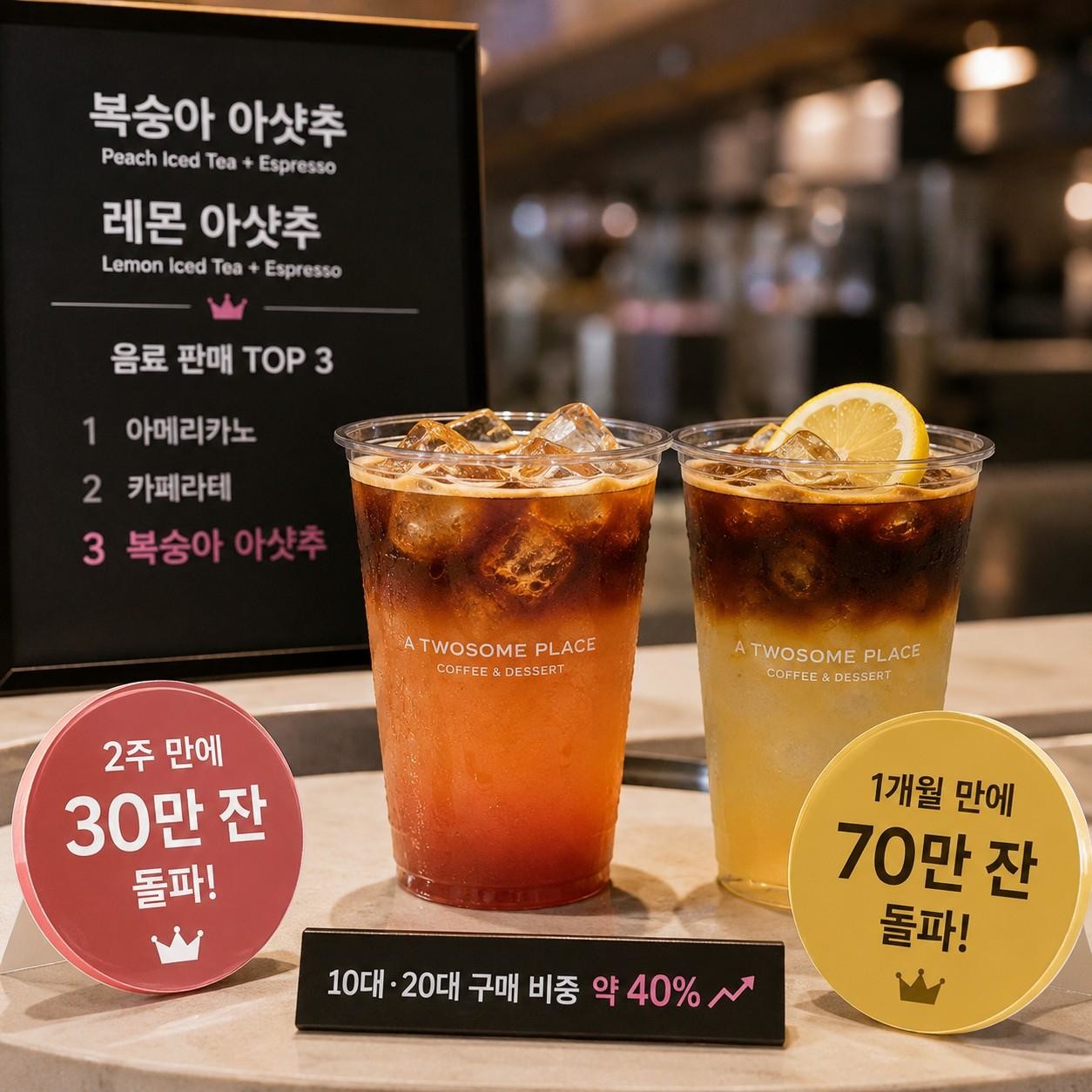 카페에서 판매 중인 다양한 아샷추 음료를 연출한 이미지. / AI가 생성한 자료사진