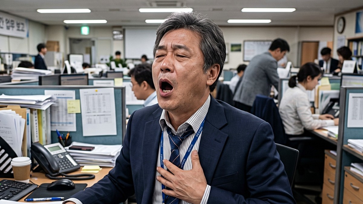 사무실에서 스트레스 받는 중년 남성. 기사 내용 토대로 AI툴 활용해 제작한 자료사진.