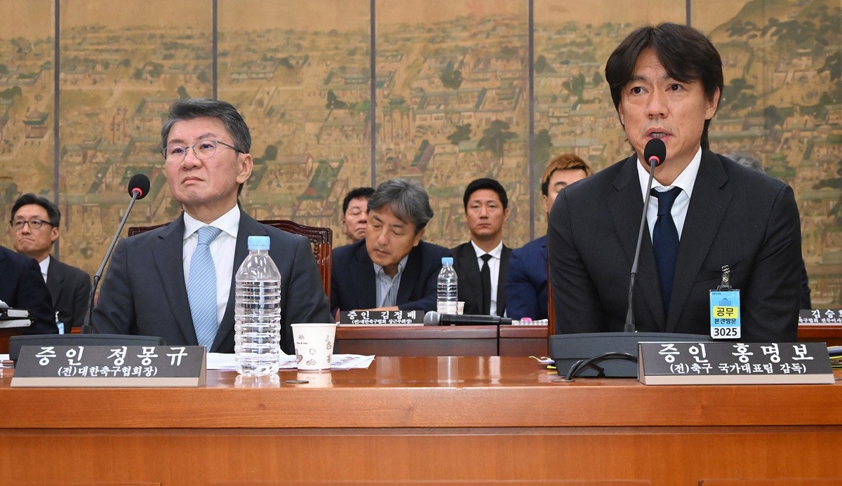 대한축구협회 청문회 증인으로 출석한 정몽규 전 축구협회장과 홍명보 전 감독 / 뉴스1