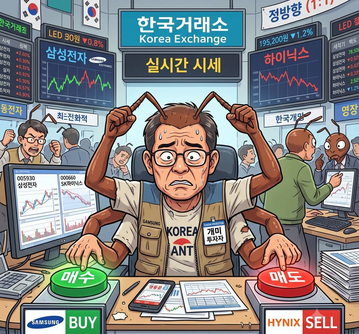 고민되는 개미 투자자. 기사 내용 토대로 AI툴 활용해 제작한 자료사진.
