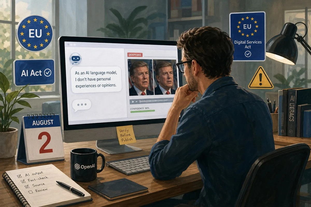 EU, AI 생성물 표시 의무화…위반 기업엔 매출 3% 벌금 / AI 생성 일러스트(삽화)