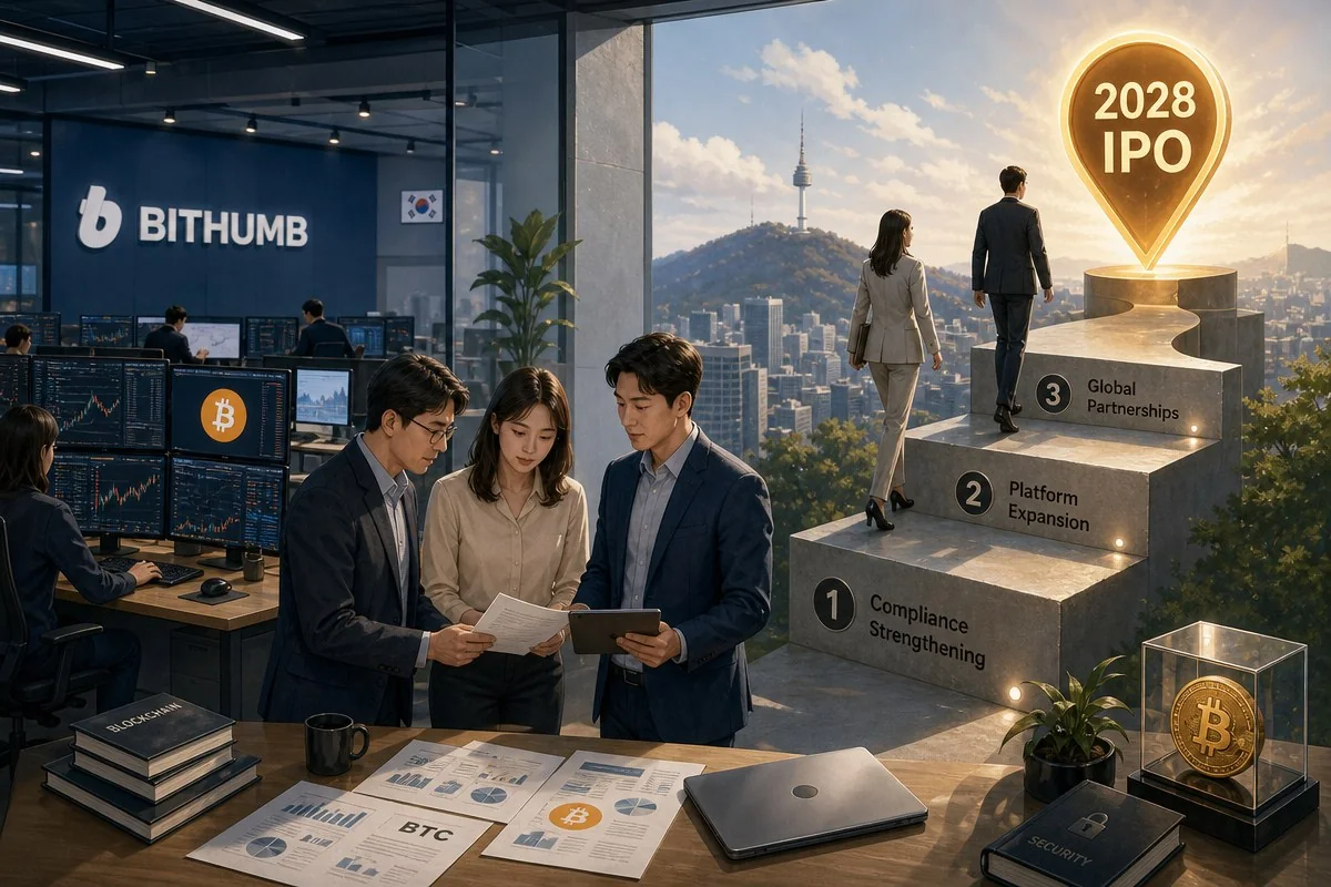 빗썸, 논란 속에도 2028년 IPO 로드맵 발표 / AI 생성 일러스트(삽화)