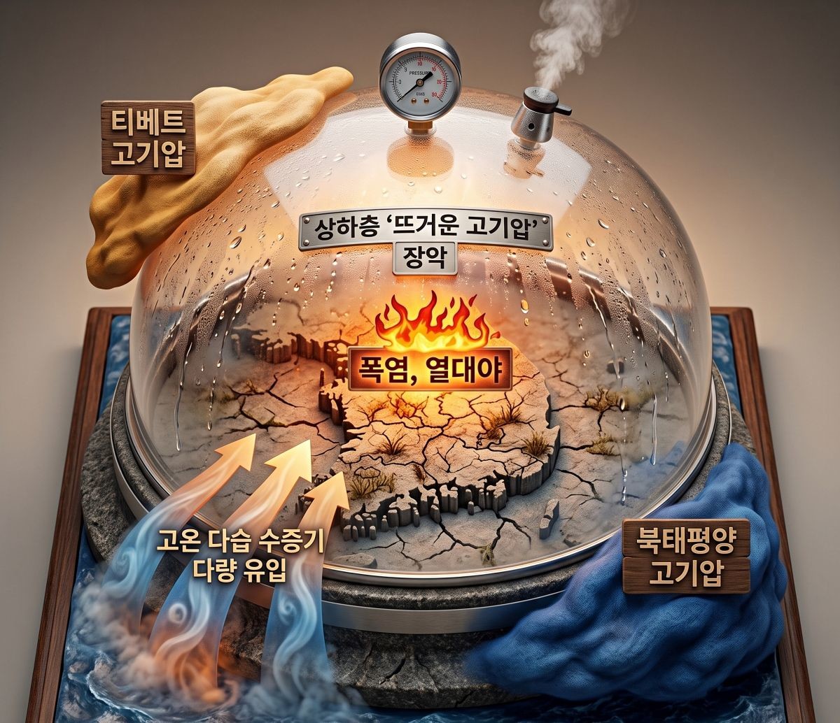 사진 1장으로 보는 '한반도 폭염의 이유'. 기사 내용 토대로 AI툴 활용해 제작한 자료사진.
