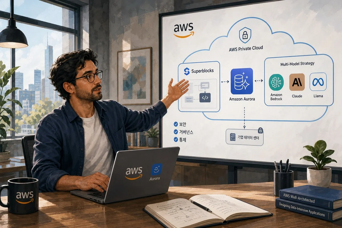 AWS, 슈퍼블록스와 제휴…바이브코딩 데이터 외부 유출 차단 / AI 생성 일러스트(삽화)