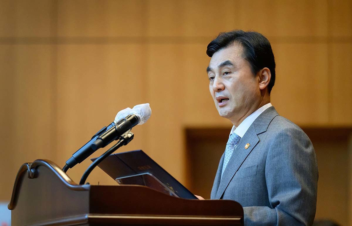안규백 국방부 장관이 3일 과천에서 열린 국방방첩본부 창설 행사에서 훈시를 하고 있다. / 뉴스1 (국방부 제공)