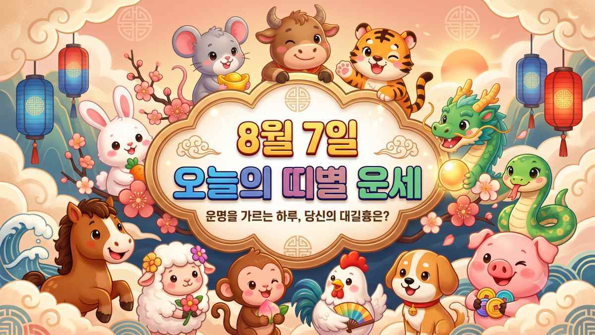 8월 7일 오늘의 띠별 운세… 쥐띠·양띠·호랑이띠 금전운 상승 기회 놓치면 후회