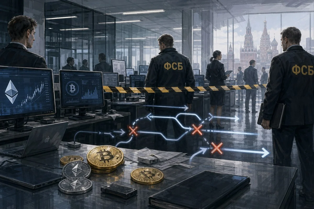 FSB, 모스크바 시티 미등록 거래소 9곳 급습…보이스피싱 자금책 체포 / AI 생성 일러스트(삽화)