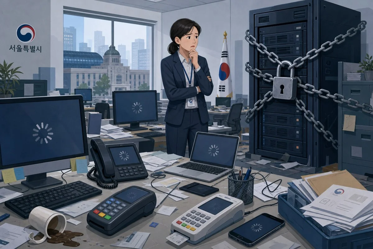 美 코웨타시 랜섬웨어 마비, 카드결제 끊겼지만 단수는 안 한다 / AI 생성 일러스트(삽화)