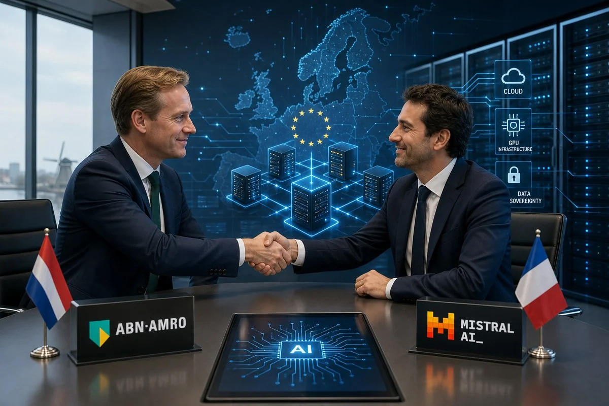 ABN AMRO, 감원 속 미스트랄과 은행 AI 공동개발 / AI 생성 일러스트(삽화)