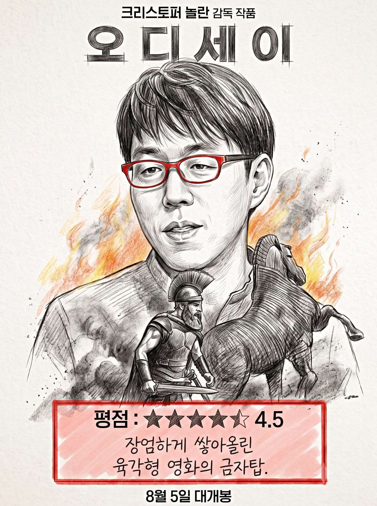 이동진 평론가가 '오디세이'에 남긴 별점과 한줄평. 기사 내용 토대로 AI툴 활용해 제작한 자료사진. (오디세이 쿠키 없음)