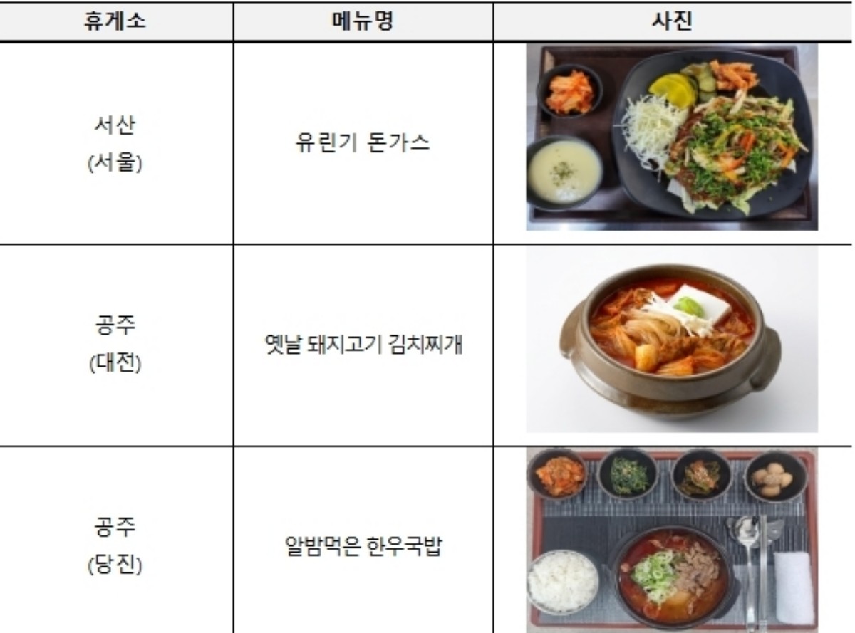 한국도로공사 대전충남본부 휴게소 인기 메뉴 / 한국도로공사 대전충남본부 제공