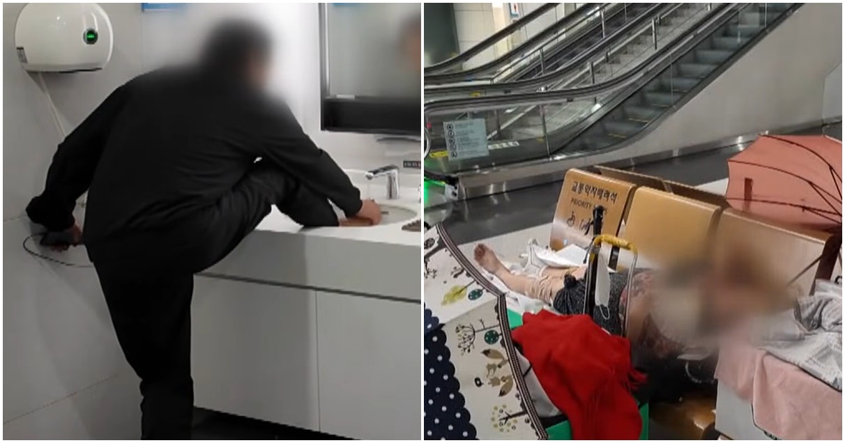 인천국제공항 여객터미널 내부 시설 구역에서 생활 중인 노숙인들 / 유튜브 '채널A 뉴스'