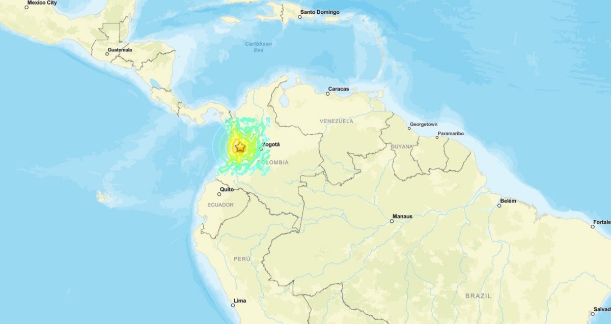 콜롬비아 규모 7.4 지진 진앙 위치. / USGS 홈페이지 캡처