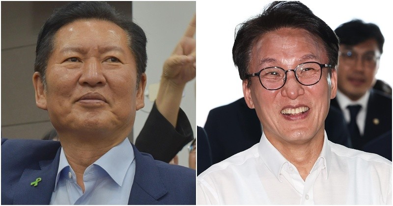 (왼쪽부터) 더불어민주당 당 대표 자리를 놓고 경쟁 중인 정청래, 김민석 후보 / 뉴스1