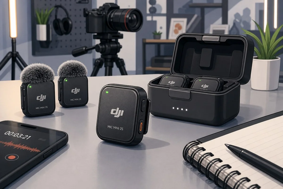 DJI 마이크 미니 2S, 내장 녹음 갖춰 프로들 외면 해소 / AI 생성 일러스트(삽화)