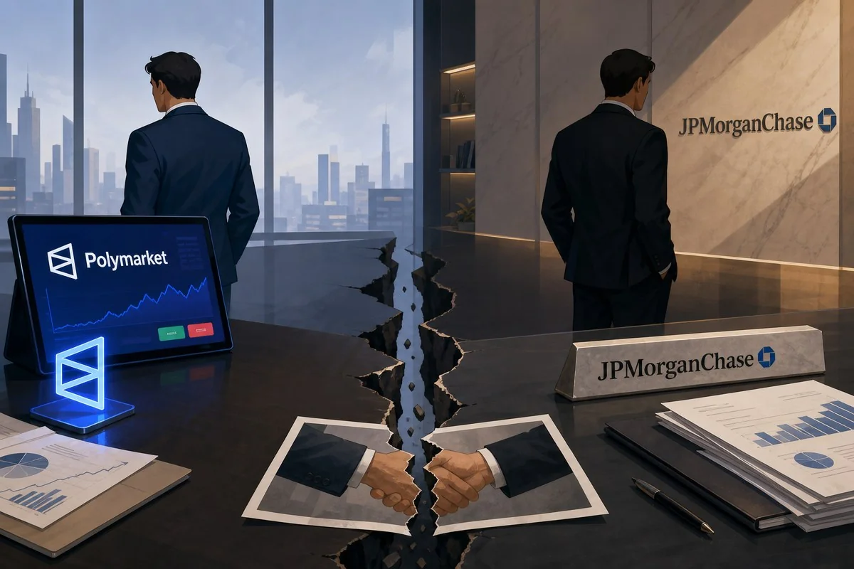 JP모건, 규제 우려로 폴리마켓 은행거래 끊었지만 IPO 주관사는 여전히 노린다 / AI 생성 일러스트(삽화)