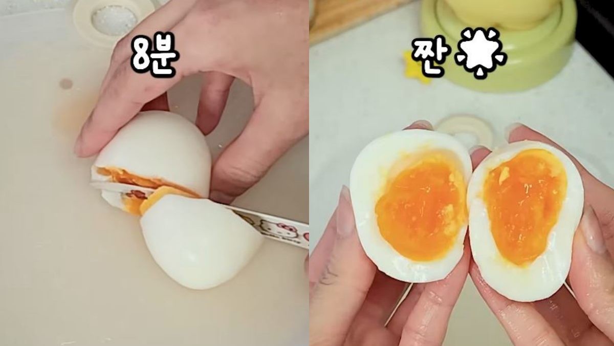 시간을 단축해 8분 삶은 계란. / 유튜브 '냐미 도시락 Nyami Lunchbox'