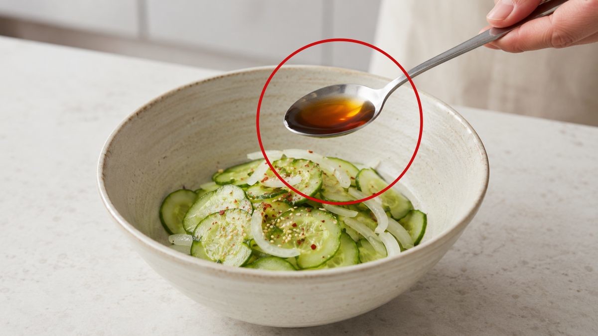 오이냉국을 만드는 과정에 '참치액'을 추가하는 모습. 참치액을 넣으면 감칠맛이 늘어난다고 한다. 기사 이해를 돕기 위해 AI툴로 생성한 자료사진. (실제와 차이가 있을 수 있음을 알립니다.)