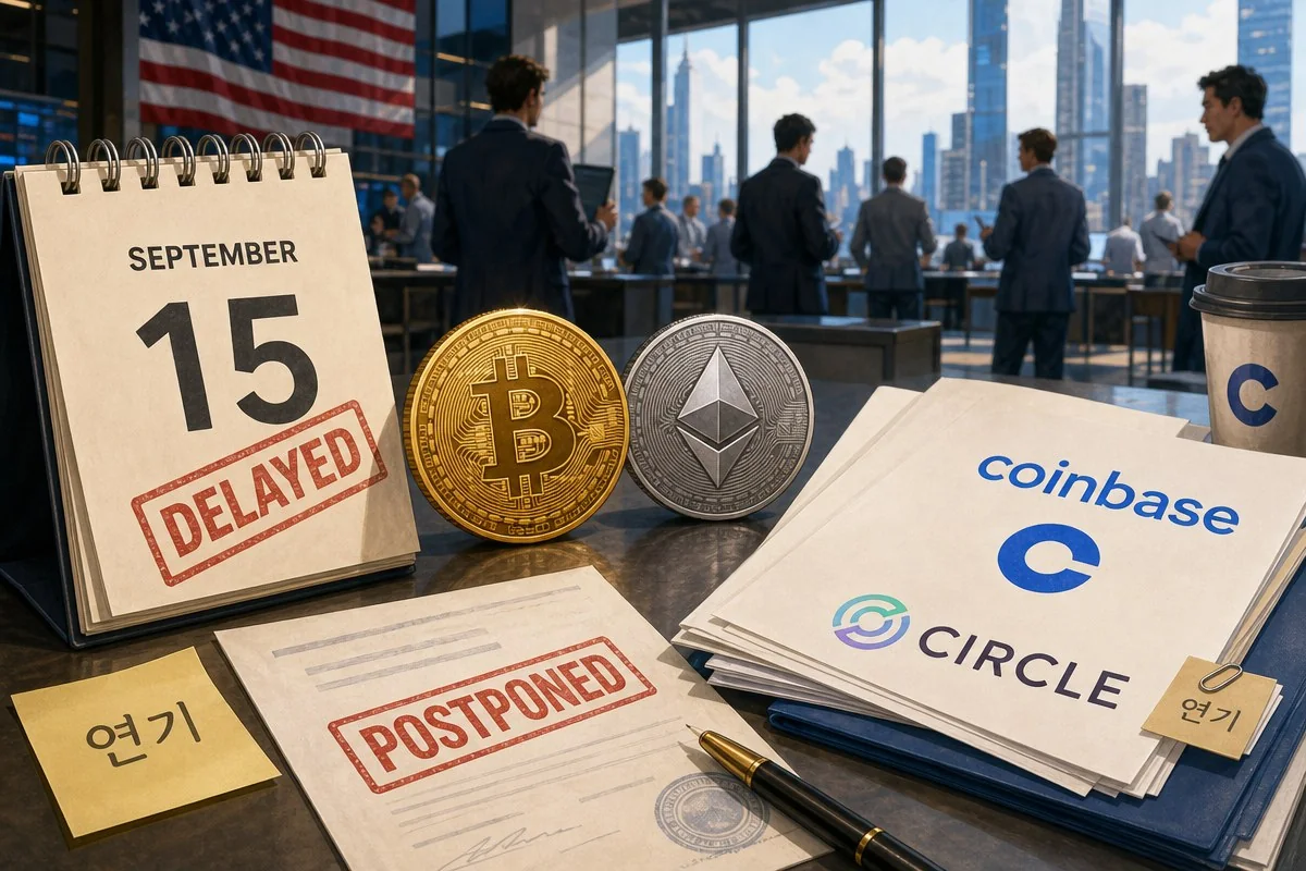 SEC 토큰화 면제안 또 연기…코인베이스 2%·서클 4%·불리시 8%대 하락 / AI 생성 일러스트(삽화)