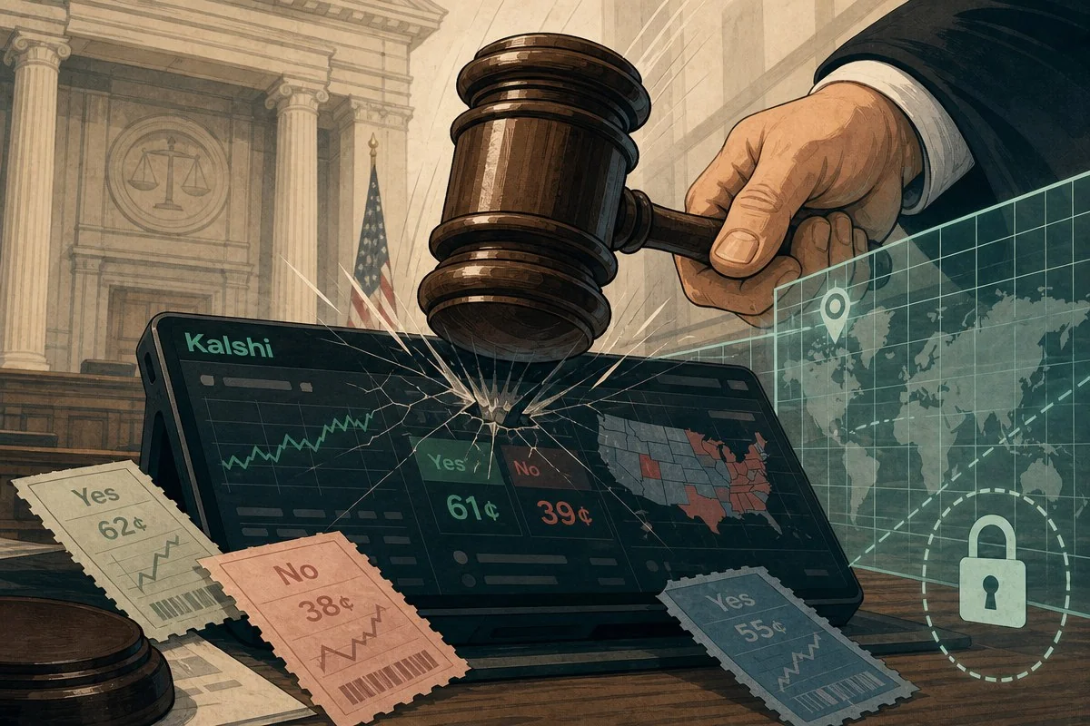 워싱턴 법원, 칼시에 스포츠·선거 베팅 전면 금지…CFTC 명령과 정면충돌 / AI 생성 일러스트(삽화)