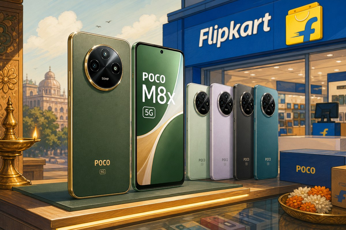 포코 M8x 5G, 그린 바디에 골드 카메라 후면 디자인 플립카트 티저로 공개됐다