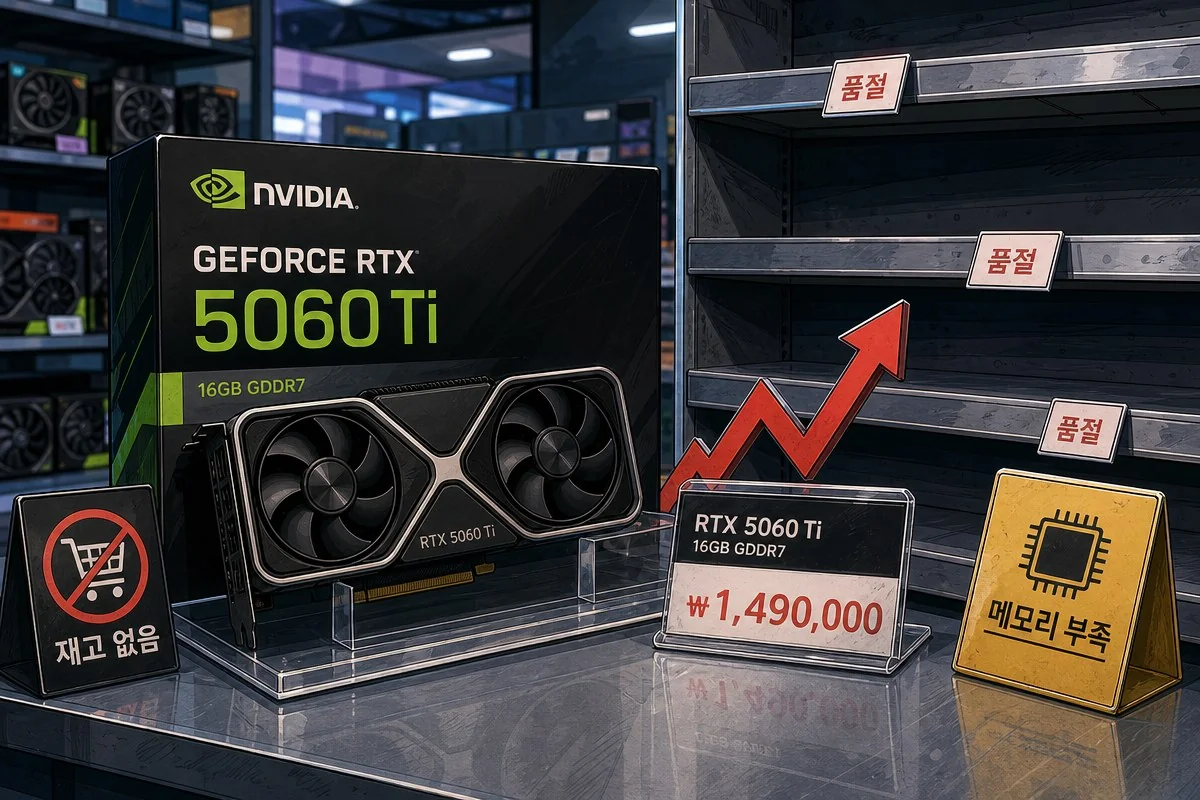 RTX 5060 Ti 16GB 두 달 만에 39% 급등…429달러가 800달러로 치솟았다 / AI 생성 일러스트(삽화)