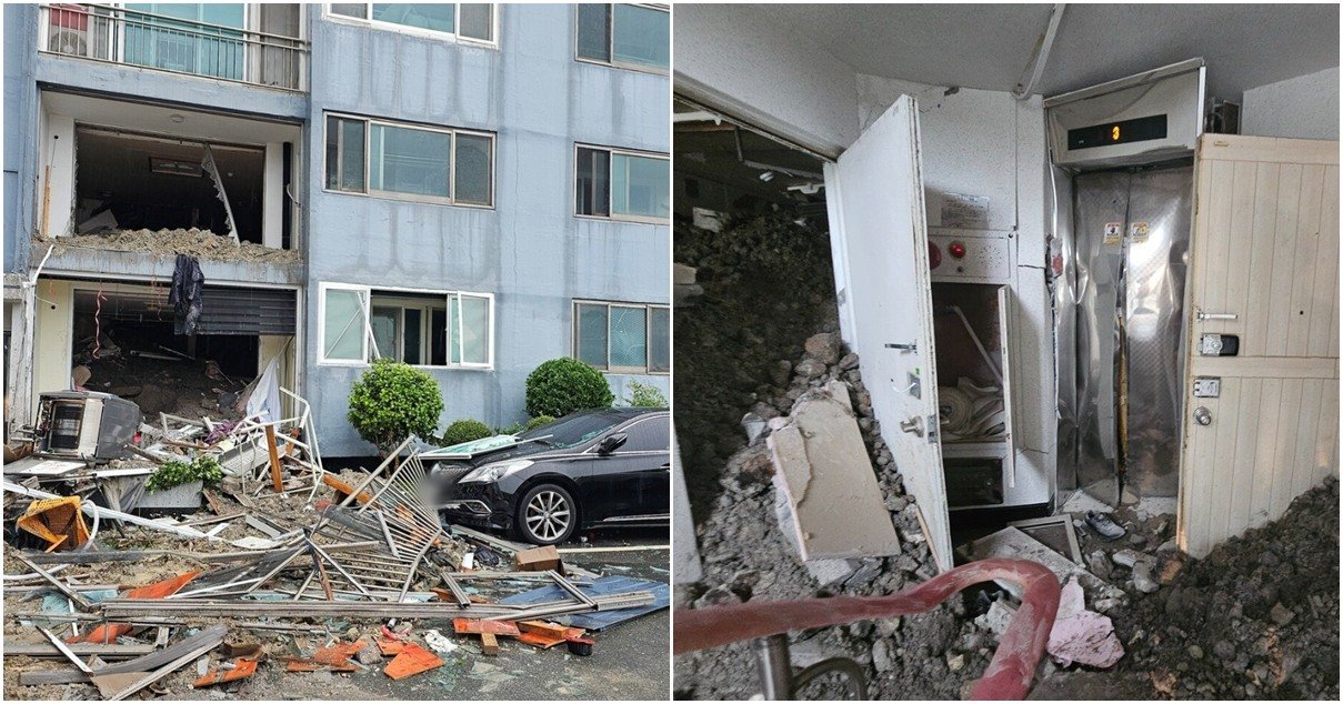 처참하게 매몰된 거제 아파트 현장... 빗물 머금은 토사, 동과 동 사이 좁은 통로 휩쓸어