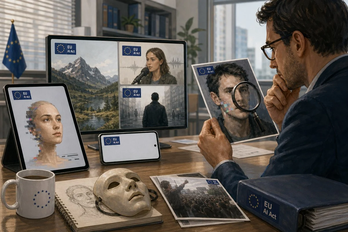 EU AI법 제50조 8월2일 발효…AI 콘텐츠 미표시 땐 매출 3% 과징금 / AI 생성 일러스트(삽화)
