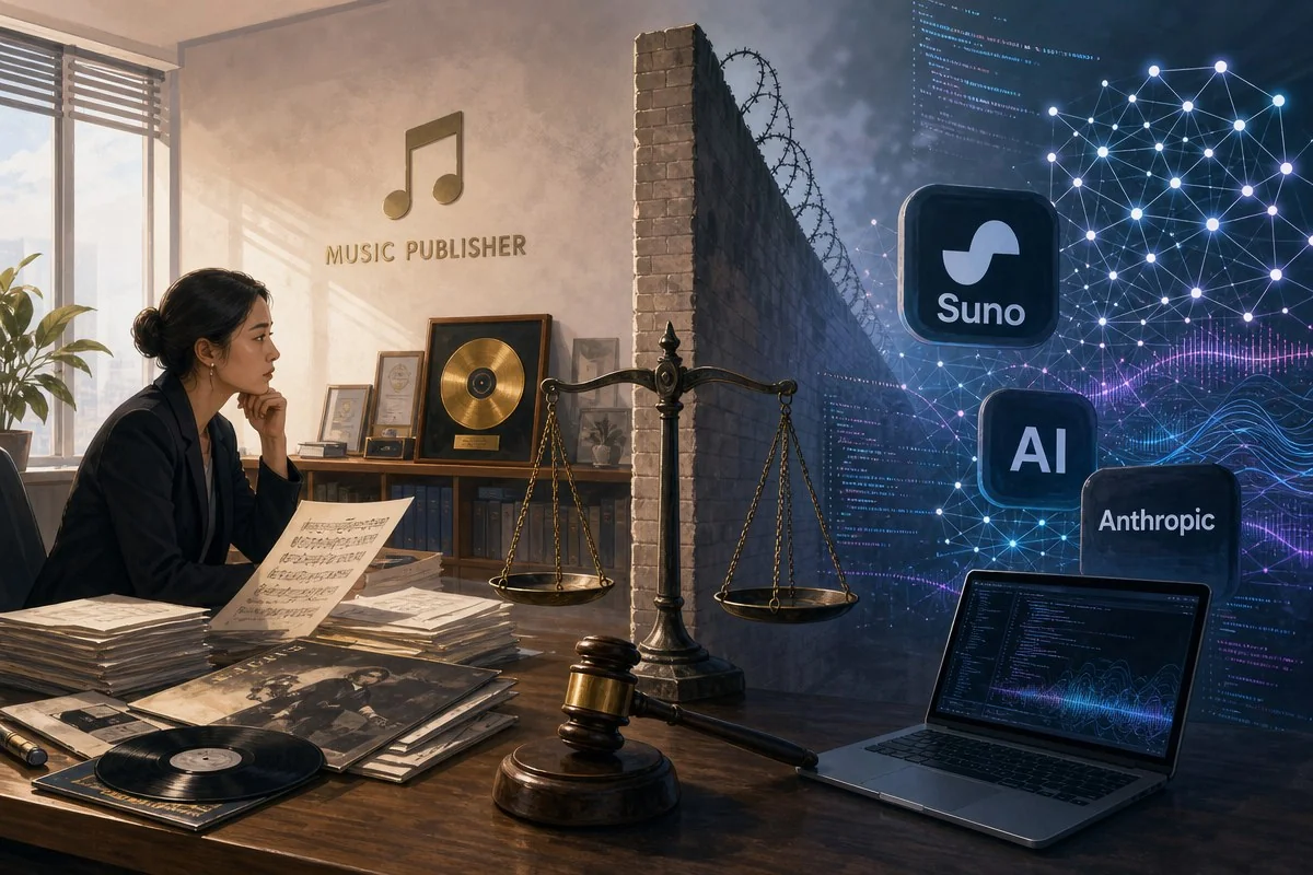 라운드힐, 수노·앤트로픽에 저작권 소송…500곡서 1만곡까지 확대 예고했다 / AI 생성 일러스트(삽화)