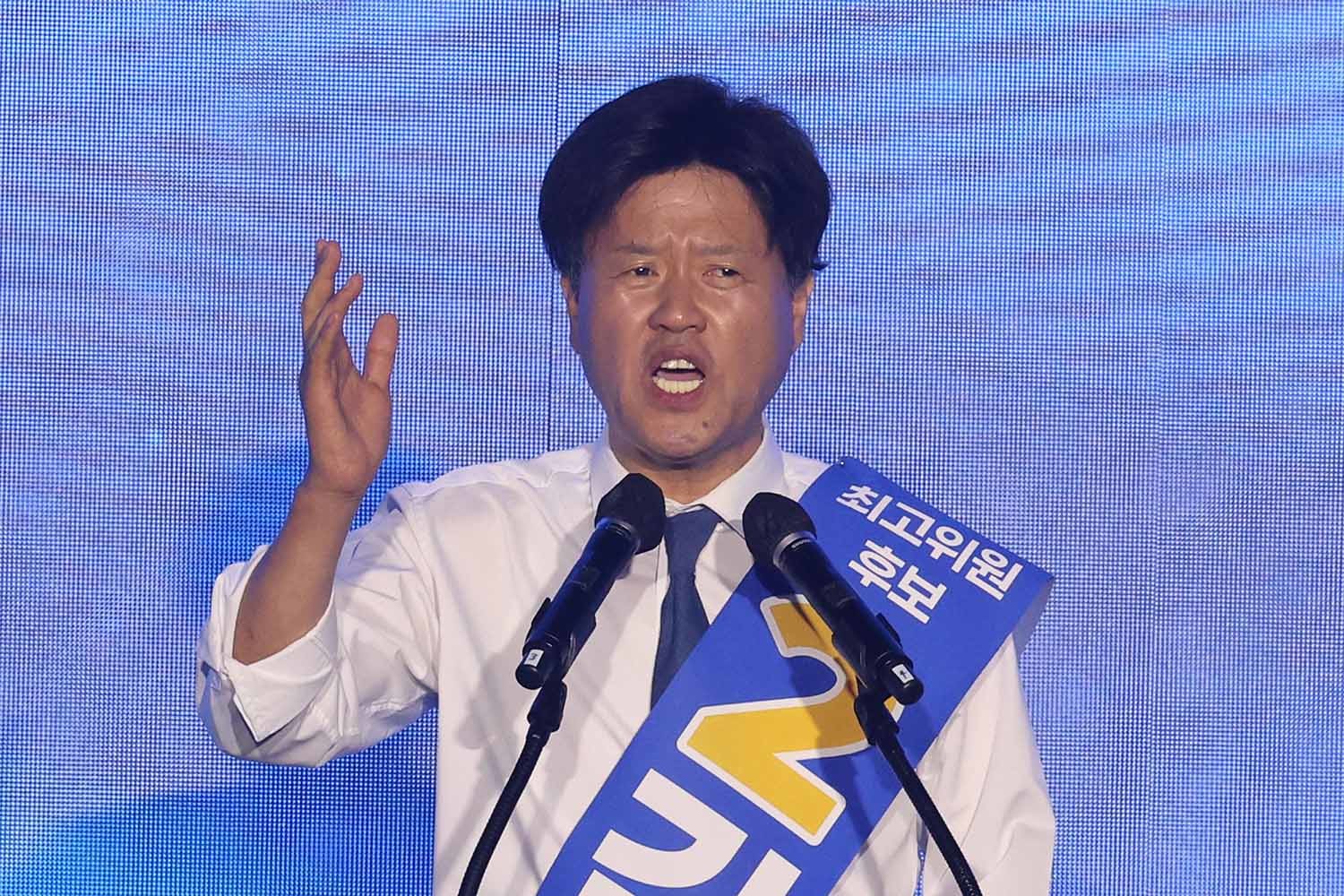 김용 더불어민주당 최고위원 후보가 17일 오후 대전 유성구 DCC대전컨벤션센터에서 열린 '제3차 정기전국당원대회'에서 정견발표를 하고 있다. / 뉴스1