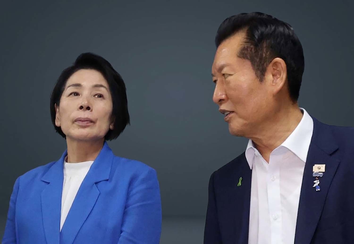 수석최고위원의 최민희(왼쪽) 수석최고위원과 정청래 의원. / 뉴스1