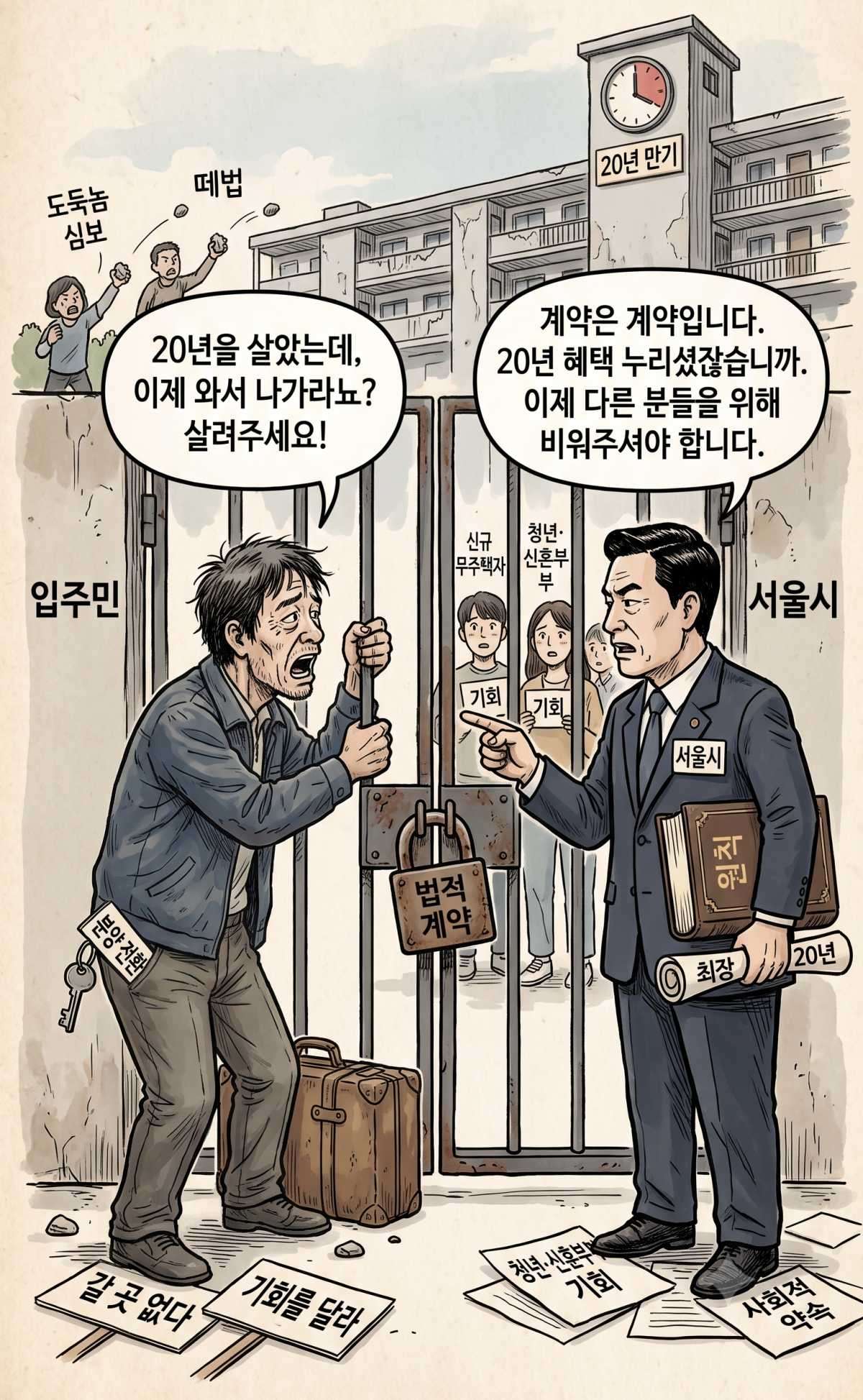 서울시 장기전세 퇴거 논란. 기사 내용 토대로 AI툴 활용해 제작한 자료사진.
