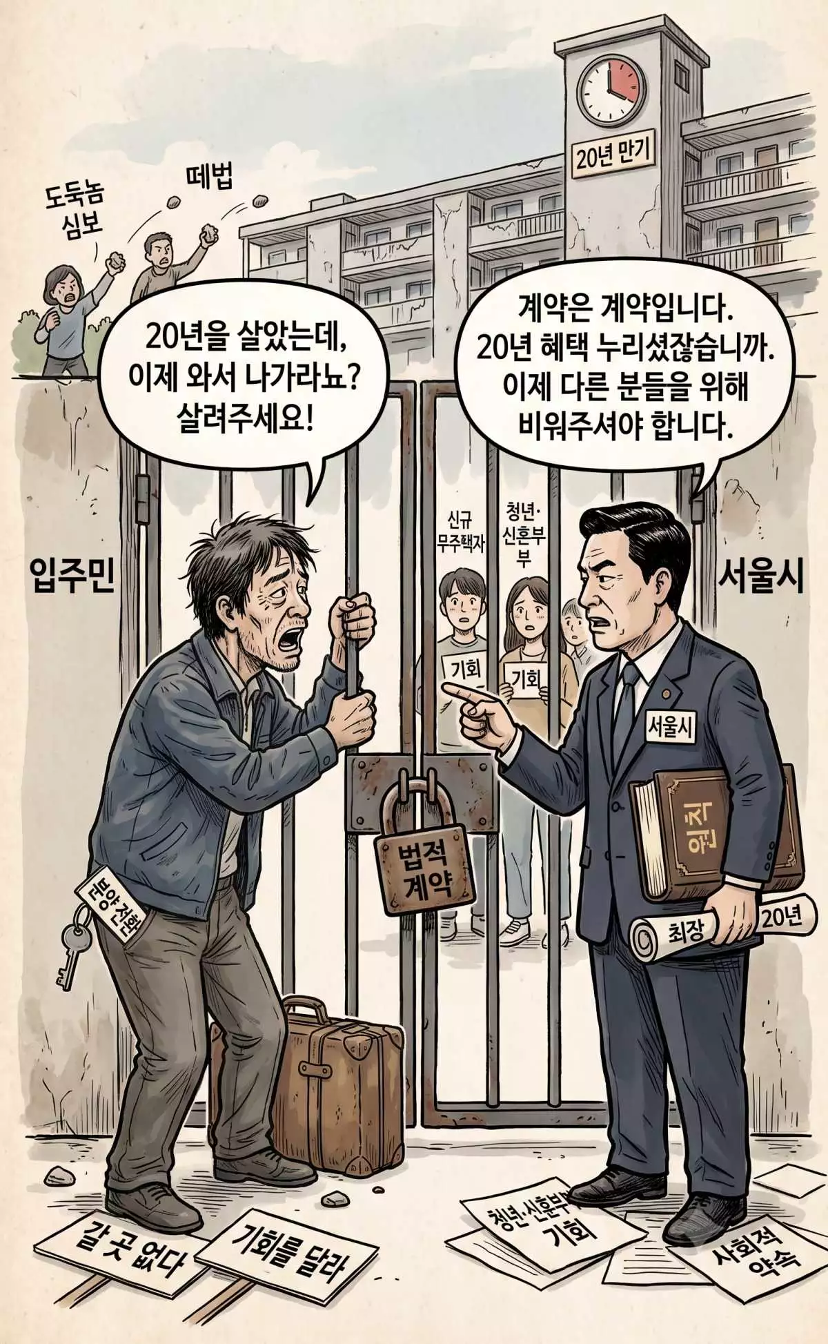 서울시 장기전세 퇴거 논란. 기사 내용 토대로 AI툴 활용해 제작한 자료사진.