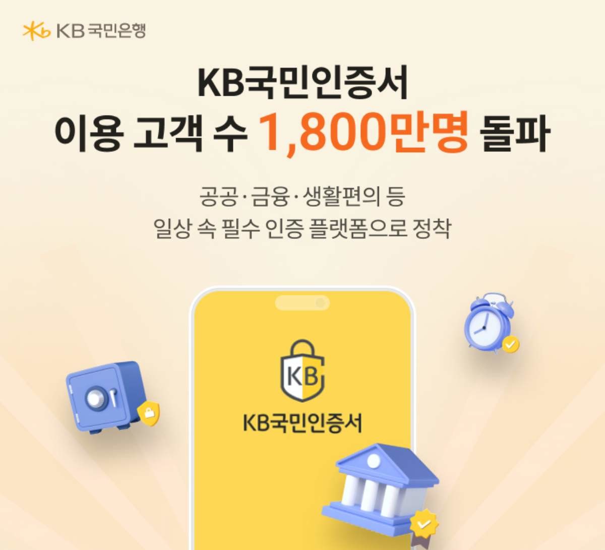 KB국민은행의 대표 사설인증서인 KB국민인증서가 누적 이용 고객 1800만명을 넘어섰다.