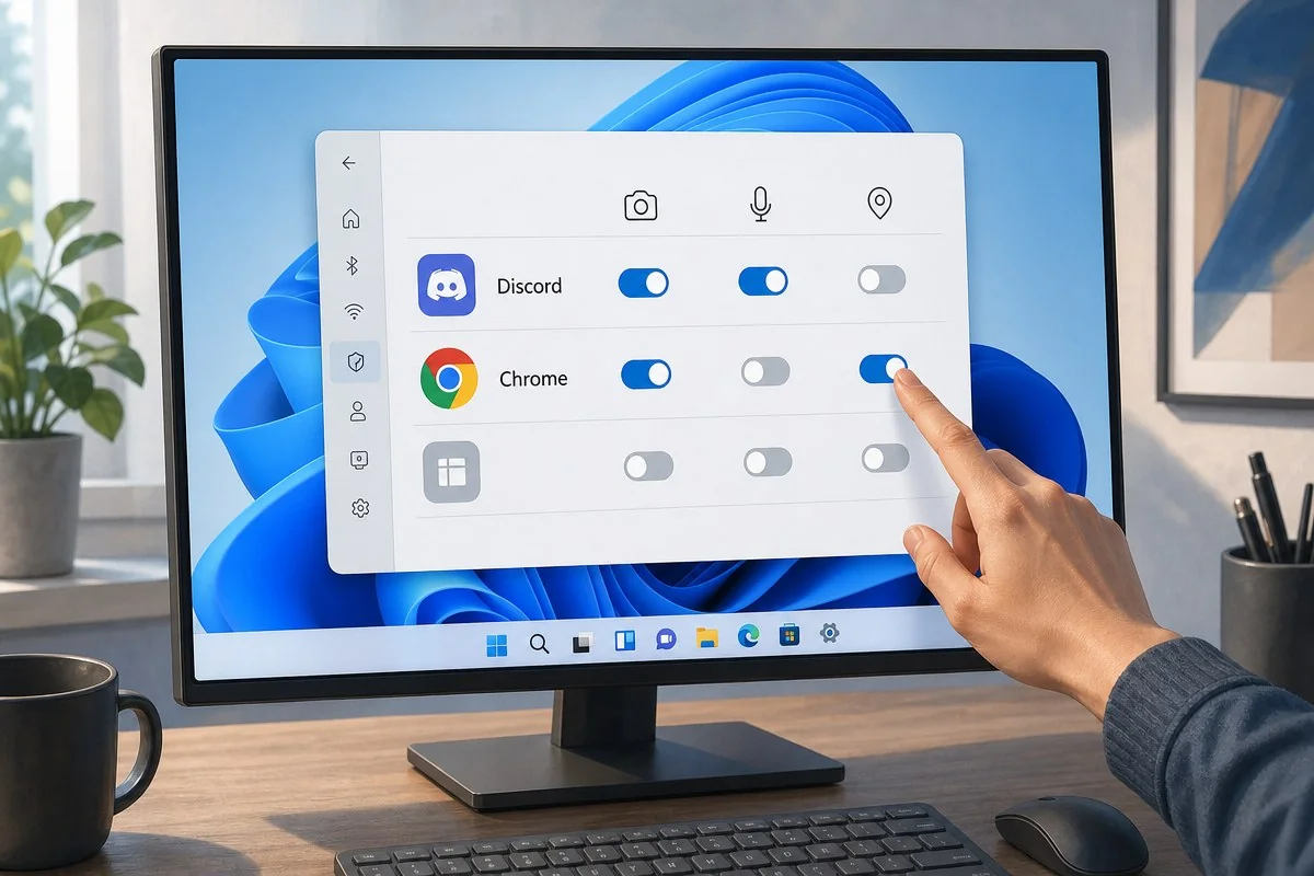 윈도우11, Win32 앱 카메라·마이크 권한 단일 토글 없애고 앱별로 분리한다 / AI 생성 일러스트(삽화)