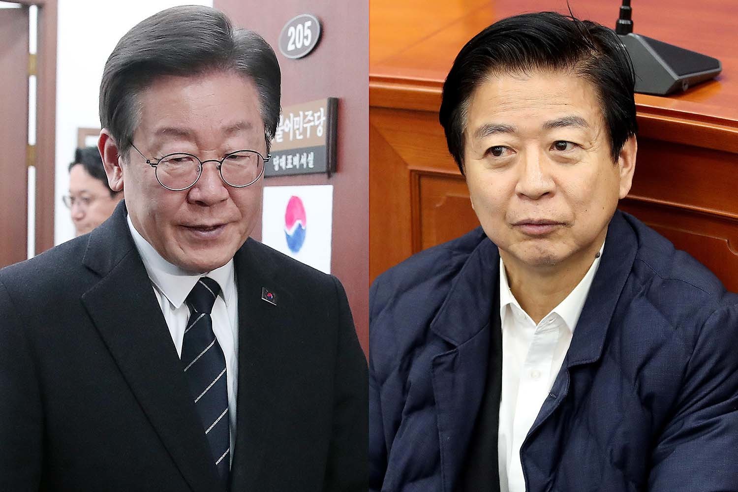 이재명 대통령은 더불어민주당 대표였던 시절인 2024년 2월 23일 서울 여의도 국회 당대표회의실에서 공천 탈락에 반발해 무기한 단식 농성에 들어간 노웅래 당시 민주당 의원(서울 마포갑)을 면담하며 '많이 억울하겠지만 당이 엄정하게 다룰 수밖에 없음을 양해해달라'고 농성 중단을 권유한 바 있다. 당시 뉴스1이 촬영한 사진이다.