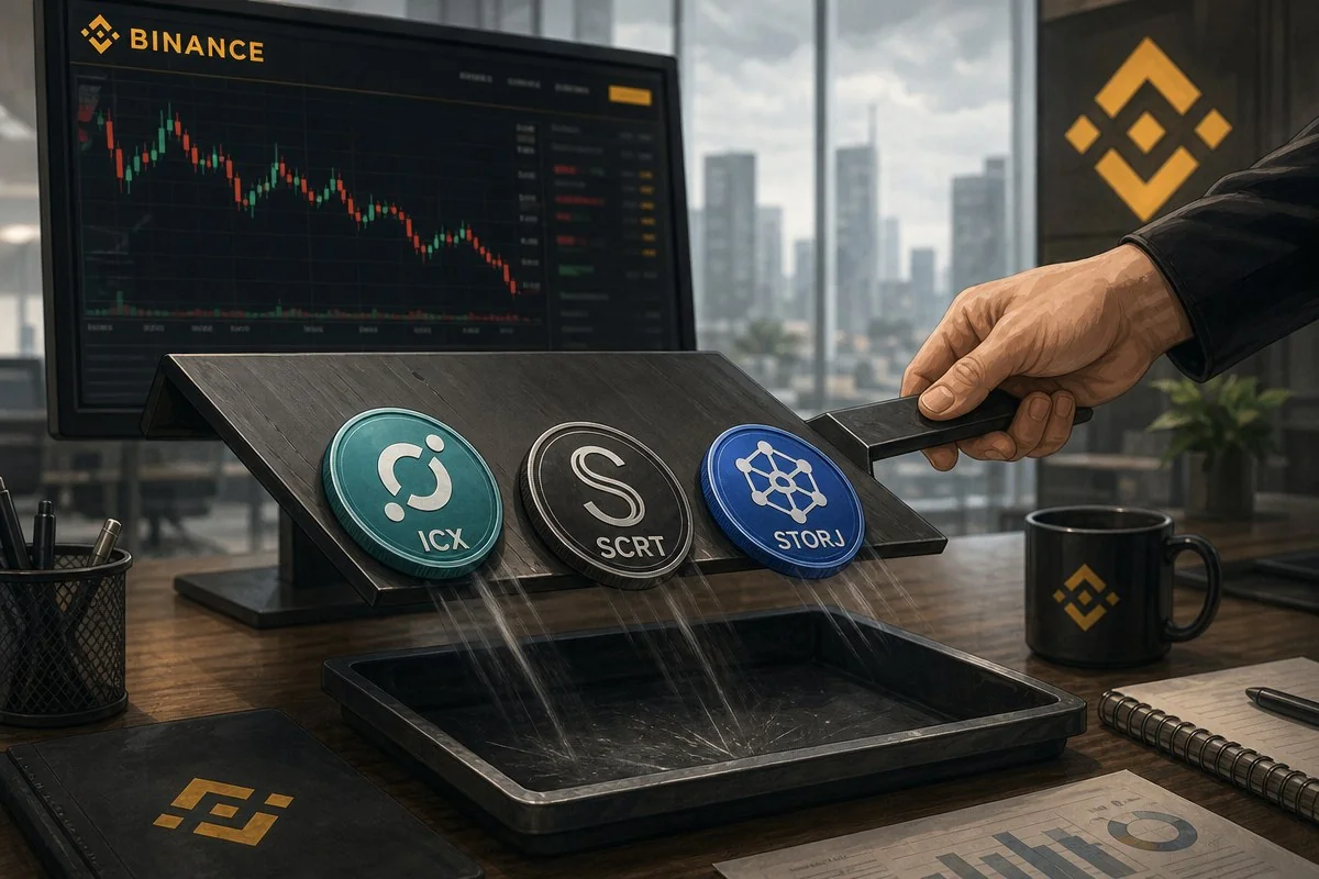 바이낸스, ICX·SCRT·STORJ 9월3일 전량 폐지…아이콘은 네트워크 종료까지 겹쳐 / AI 생성 일러스트(삽화)