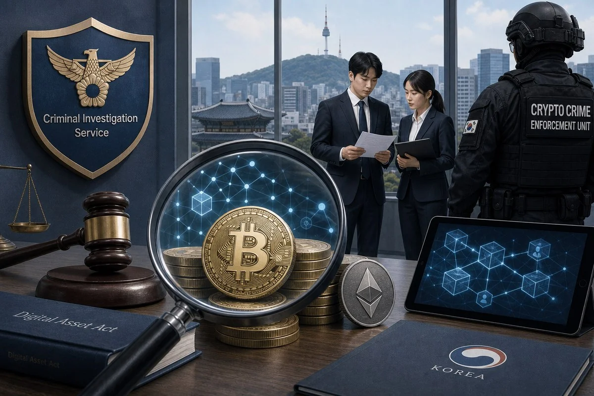 한국, 10월 형사수사청 출범과 함께 가상자산 범죄 상시 전담 합동수사부 신설 / AI 생성 일러스트(삽화)