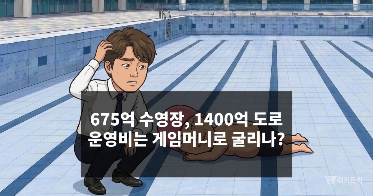 [위키만평] 675억 수영장, 1,400억 도로… 운영비는 게임머니로 굴리나?