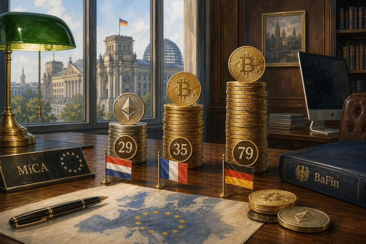 독일, 협동조합은행 6곳 추가로 MiCA 인가 79건…EU 1위 격차 더 벌려 / AI 생성 일러스트(삽화)