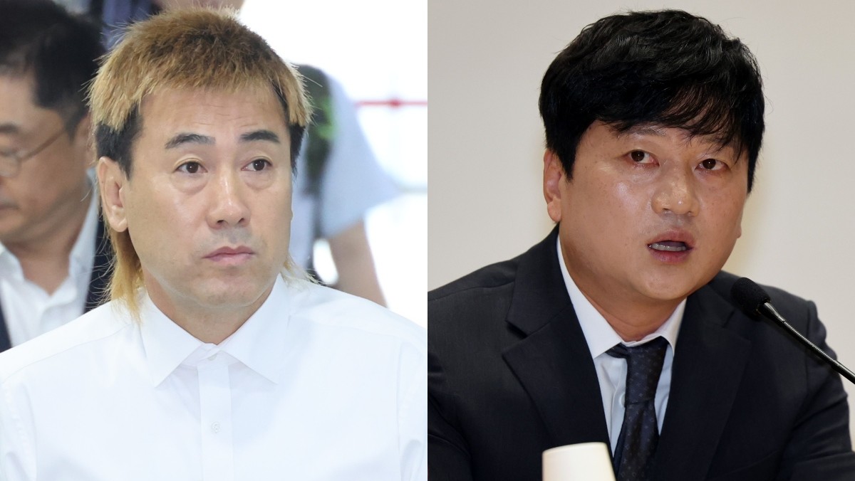 (왼쪽부터) 김병지 강원FC 대표이사, 박문성 축구 해설위원. / 뉴스1