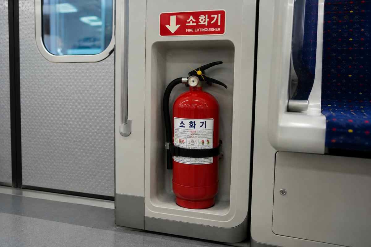 지하철 열차 안에 소화기가 비치돼 있는 사진 / AI 생성 이미지