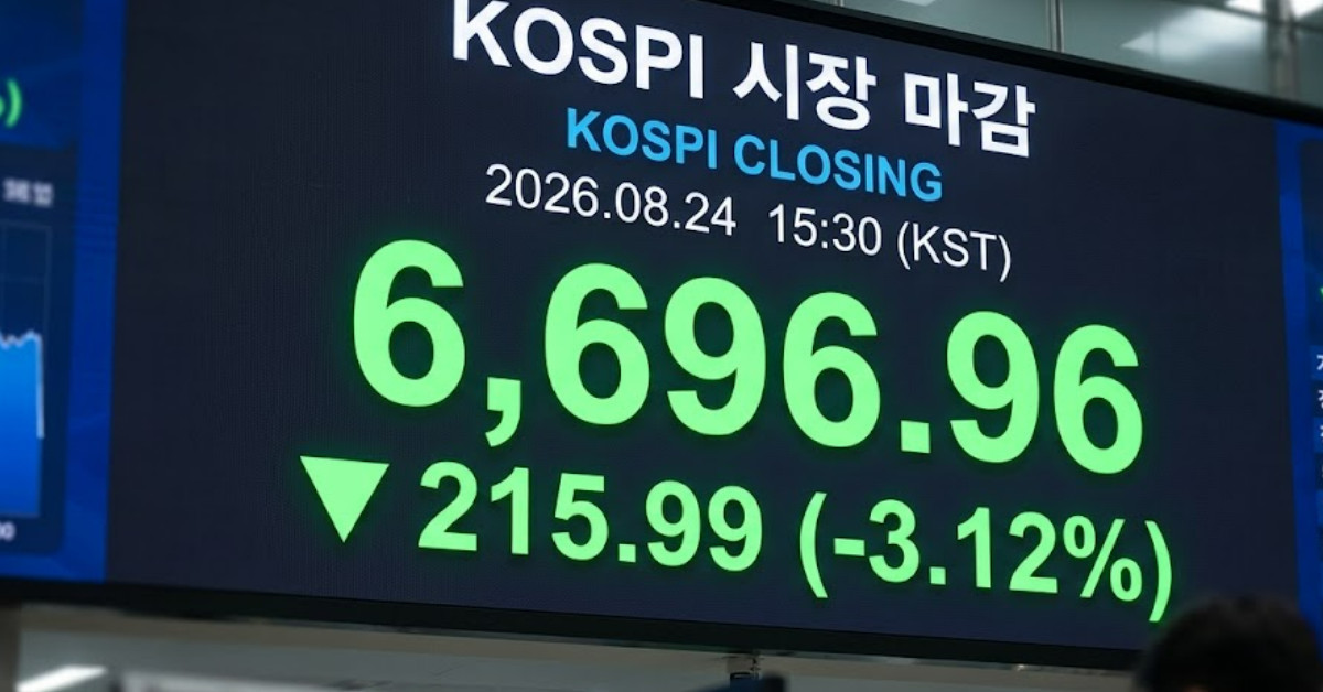 코스피 6696.96 마감…시총 상위주 중 홀로 상승한 '이곳' 