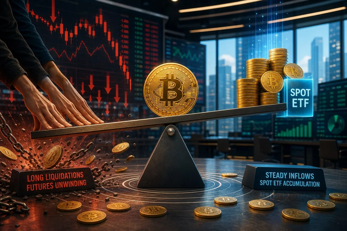비트코인 미결제약정 75조원대로 두 달 최저, 청산 86%가 롱포지션에 집중됐다 / AI 생성 일러스트(삽화)