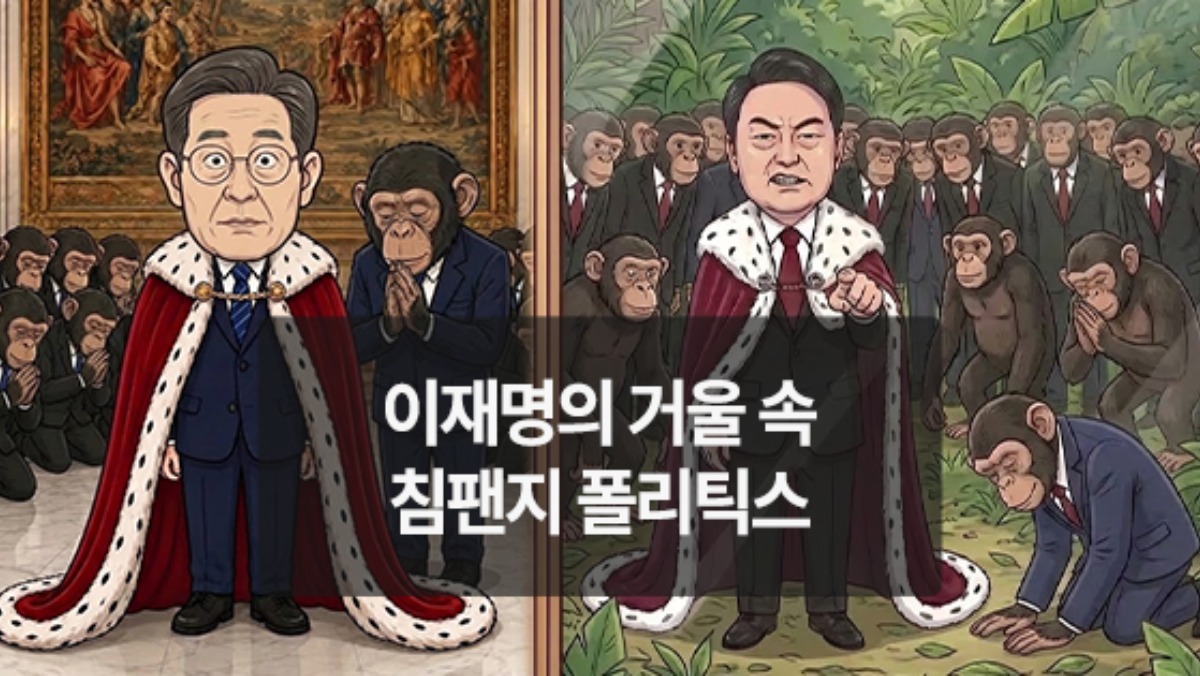 [위키만평] 이재명의 거울 속 침팬지 폴리틱스