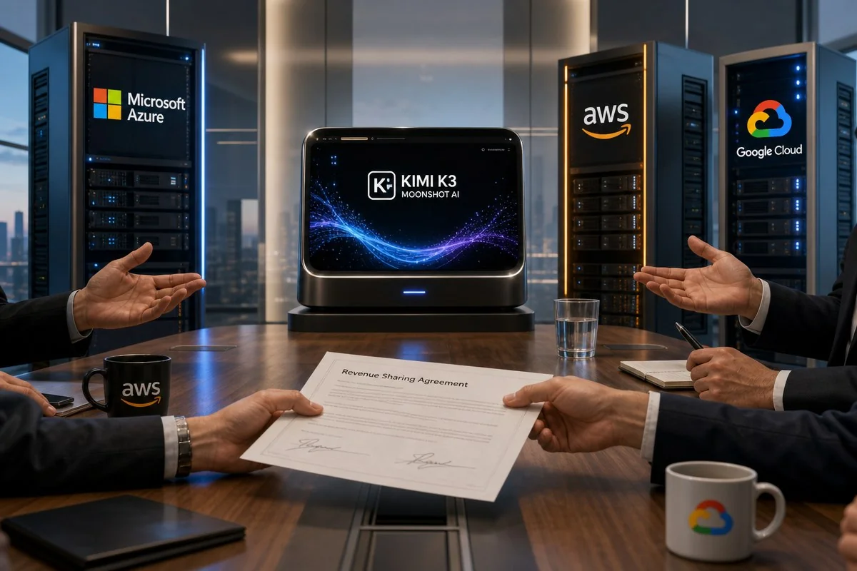 문샷AI, 키미 K3로 애저·AWS·구글에 매출 30% 요구하며 클라우드 진출 노린다 / AI 생성 일러스트(삽화)