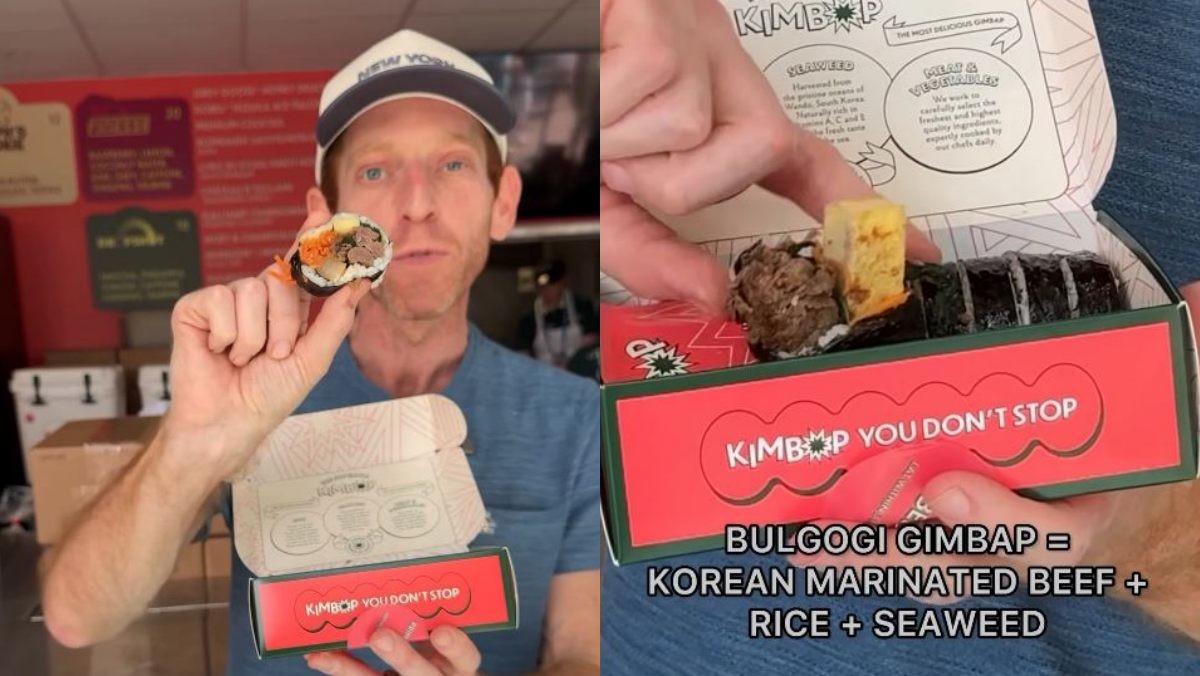 US오픈 대회 현장에서 미국의 음식 인플루언서 샘 골드버그가 한국식 김밥을 맛보는 모습. / 샘 골드버그 인스타그램