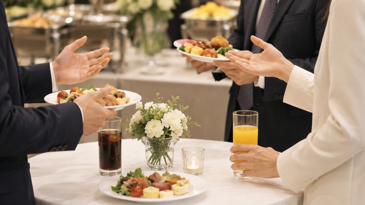 결혼식에 참석해 이야기를 나누는 사람들의 모습을 표현한 자료사진. AI툴로 생성됐습니다.