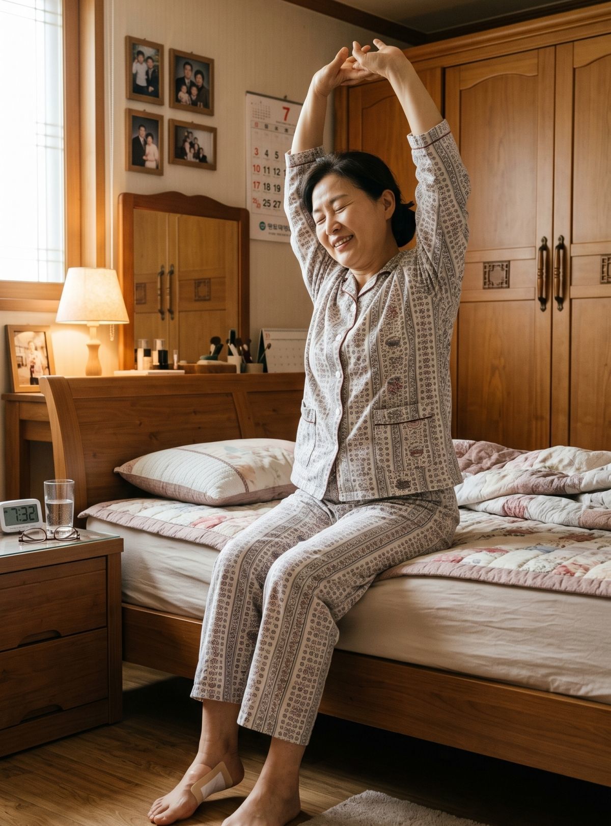 개운하게 일어나는 중년 여성. 기사 내용 토대로 AI툴 활용해 제작한 자료사진.