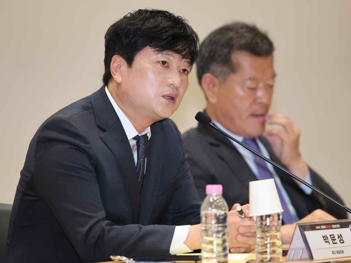 박문성 축구 해설위원이 지난달 서울 여의도 국회 의원회관에서 열린 '위기의 한국축구 진단과 대안 긴급토론회'에서 기조발언을 하고 있다. / 뉴스1